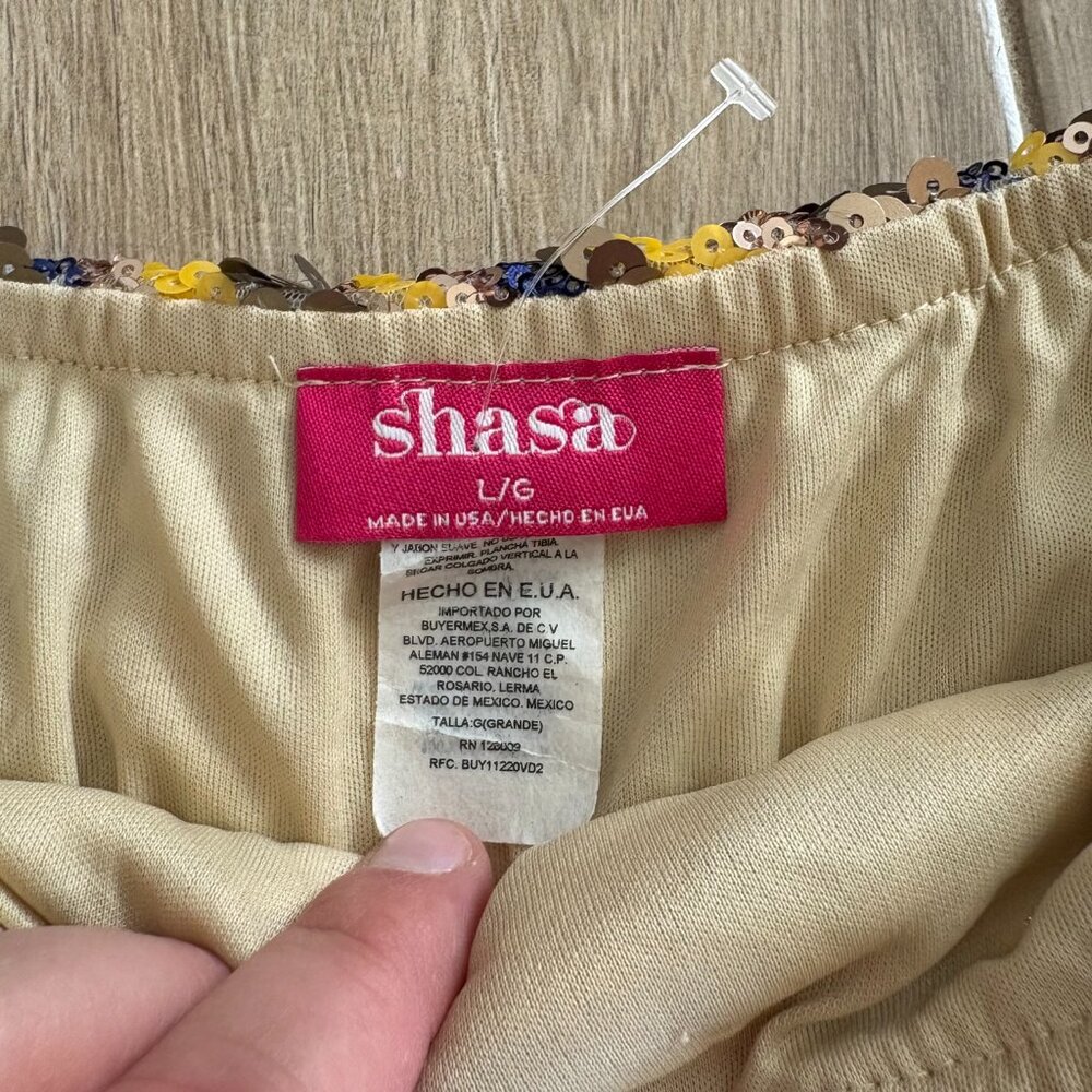 Vintage Shasa Sequin Mini Skirt Women's Large Gold Blue Zig Zag Party Y2K USA - Picture 2 of 8